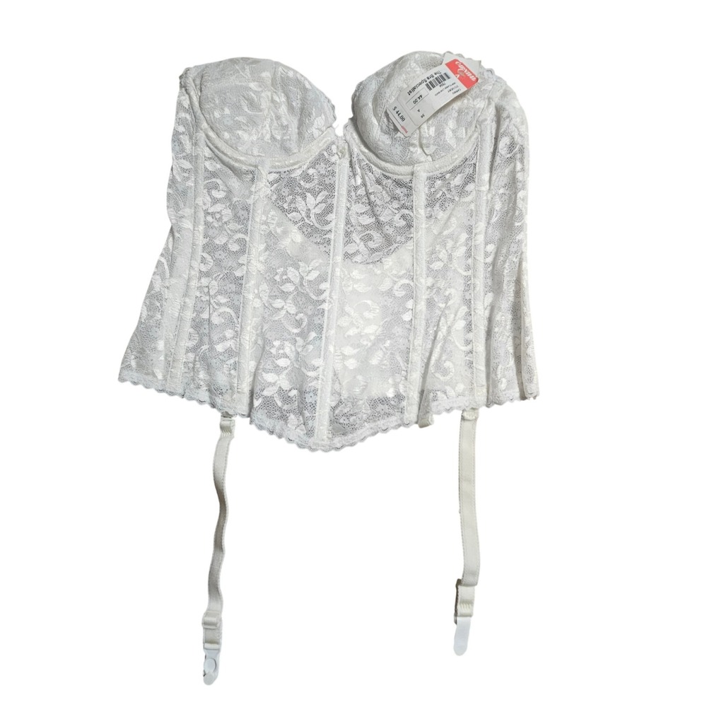 Carnival Floral Lace Deep Plunge Low Back Bridal Corset Bustier 36A Ivory NWT